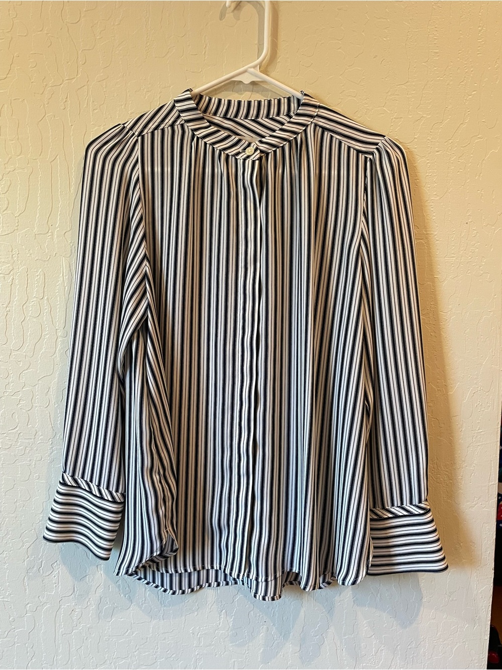 LOFT Navy & White Vertical Stripe Button-Down Blouse